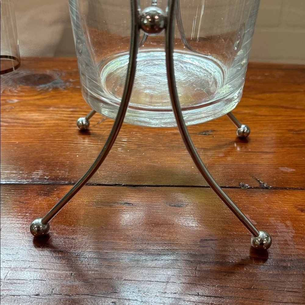 Vintage Glass Godinger Champs Ice Bucket and 4 Silver Rimed Champ Glasses